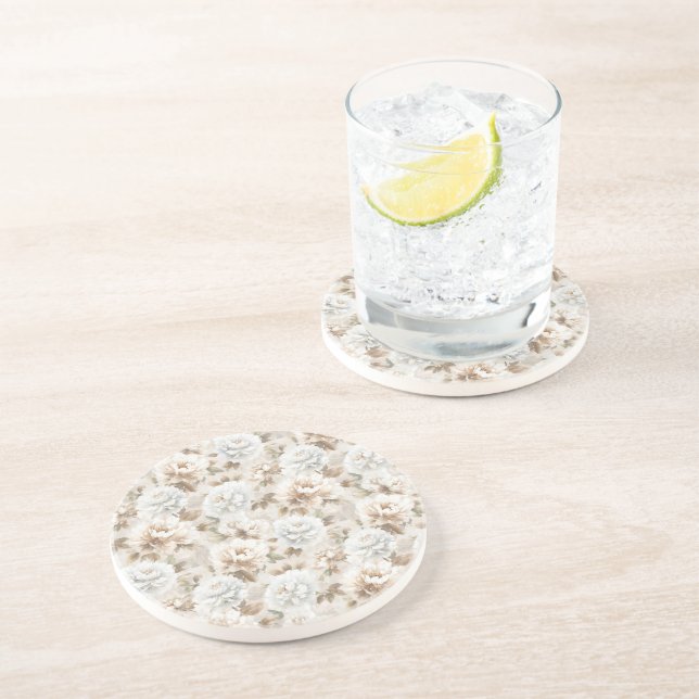 White Brown Flowers Coaster (Side)
