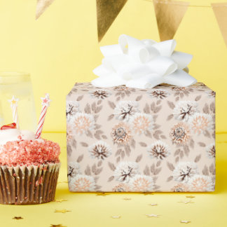 White, brown flowers on a cream background. wrapping paper