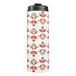 White & Brown Folk Art Floral Elegant Cosy Rustic Thermal Tumbler