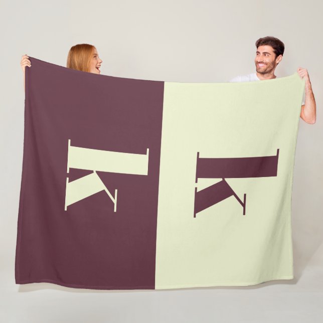 White & brown initial personalised  fleece blanket (In Situ)