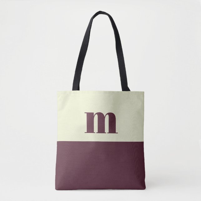 White & brown initial personalised tote bag (Front)