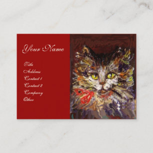 WHITE BROWN KITTY CAT PORTRAIT WITH RED RIBBON BUSINESS CARD