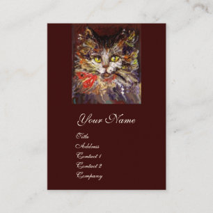 WHITE BROWN KITTY CAT PORTRAIT WITH RED RIBBON BUSINESS CARD