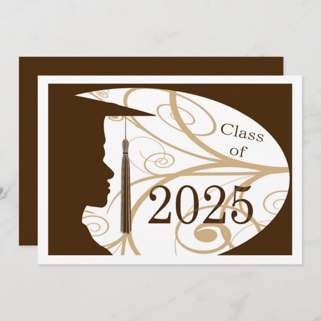 White/Brown Man Silhouette 2025 Graduation Party Invitation (Front/Back)