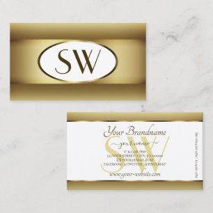 White Brown Ombre Monogram Dark Gold Decor Frame Business Card