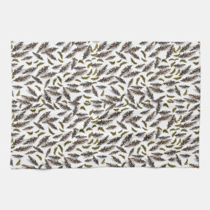 White Brown Pinecones Pine Leaves Kitchen Towel