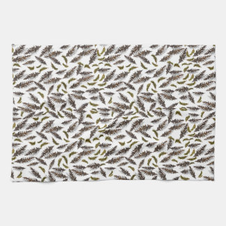 White Brown Pinecones Pine Leaves Kitchen Towel