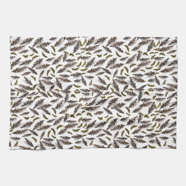 White Brown Pinecones Pine Leaves Kitchen Towel (Horizontal)