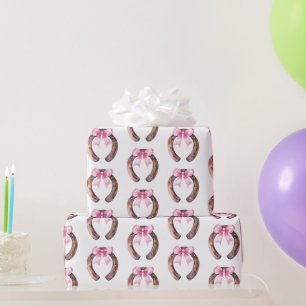 White Brown Pink Bow Cowgirl Horse Shoes Birthday Wrapping Paper
