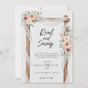 White Brown Rustic Floral Wedding Invitation