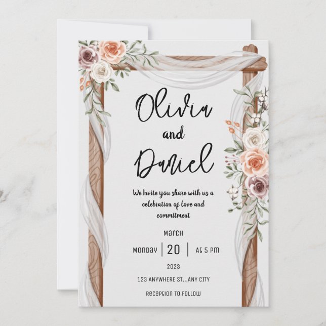 White Brown Rustic Floral Wedding Invitation (Front)