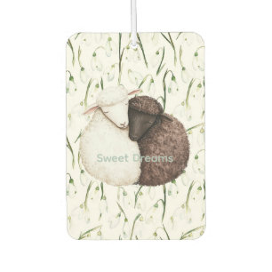 White Brown Sheep Flowers Car Air Freshener