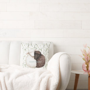 White Brown Sheep Flowers  Cushion