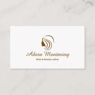White & Brown Simple Minimal Hair & Beauty Salon Business Card