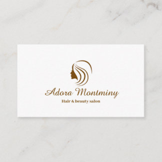 White & Brown Simple Minimal Hair & Beauty Salon Business Card