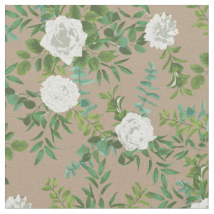 White Brown Tan Roses Floral Flowers Fabric