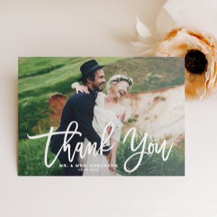 White Brush Calligraphy Script Thank You Photo Card