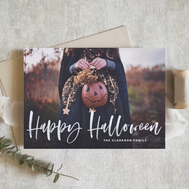 White Brush Lettering Overlay Happy Halloween Holiday Card (Creator Uploaded)