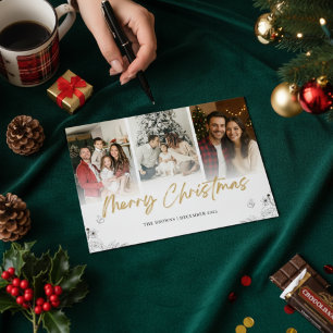 White Brush Modern Calligraphy 3 Photo Collage  Holiday Card