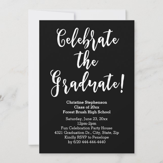 White Brush Script Celebrate Graduation Invitation (Front)