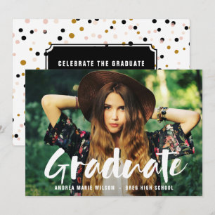 White Brush Script Photo Graduation Announcement