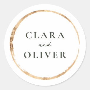 White Brushed Gold Circle Ring Wedding  Classic Round Sticker