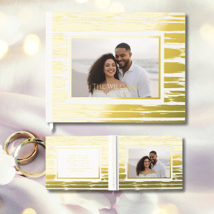 White Brushstrokes Foil Wedding Guestbook Beach