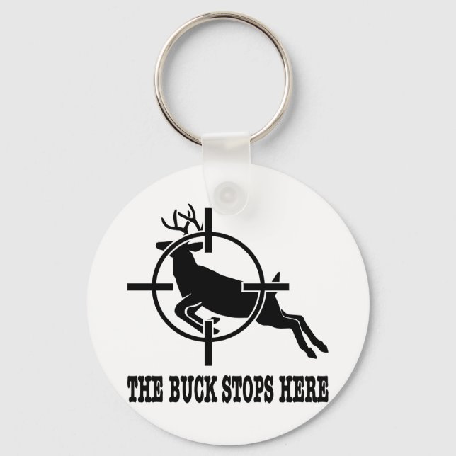 White Buck Stops Here Deer Scope Key Ring (Front)