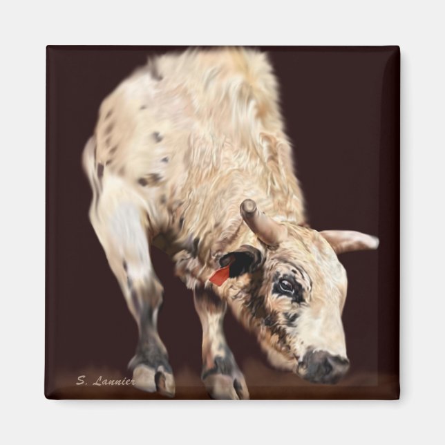 White Bucking Rodeo Bull Magnet (Front)