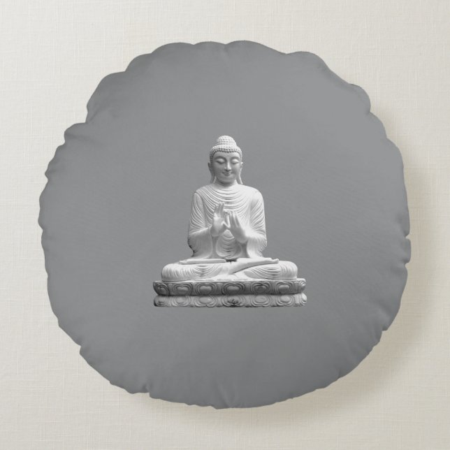 White Buddha Statue Round Cushion (Front)