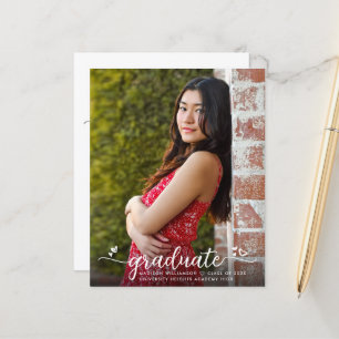 White Budget Photo Graduation Grey Script Invite