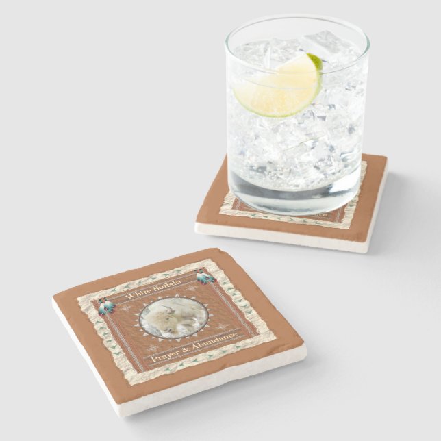 White Buffalo Abundance Energy Stone Coaster (Side)