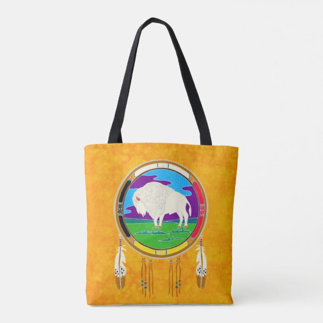 White Buffalo Native American Tote Bag (Back)