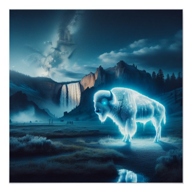 White Buffalo Yellowstone Park Art Poster (Front)