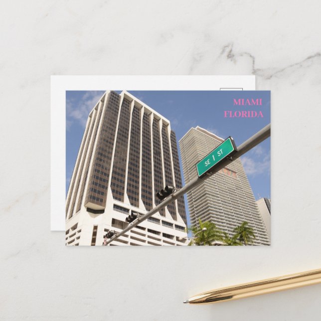 White buildings palm trees Miami Florida travel  Postcard (Front/Back In Situ)