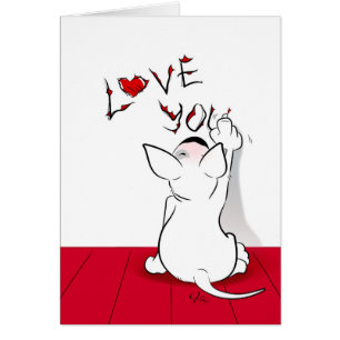 White Bull Terrier Cartoon Card "Love you"