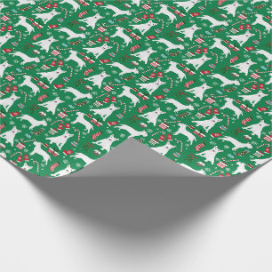 White Bull Terrier Christmas Candy Canes Green Wrapping Paper