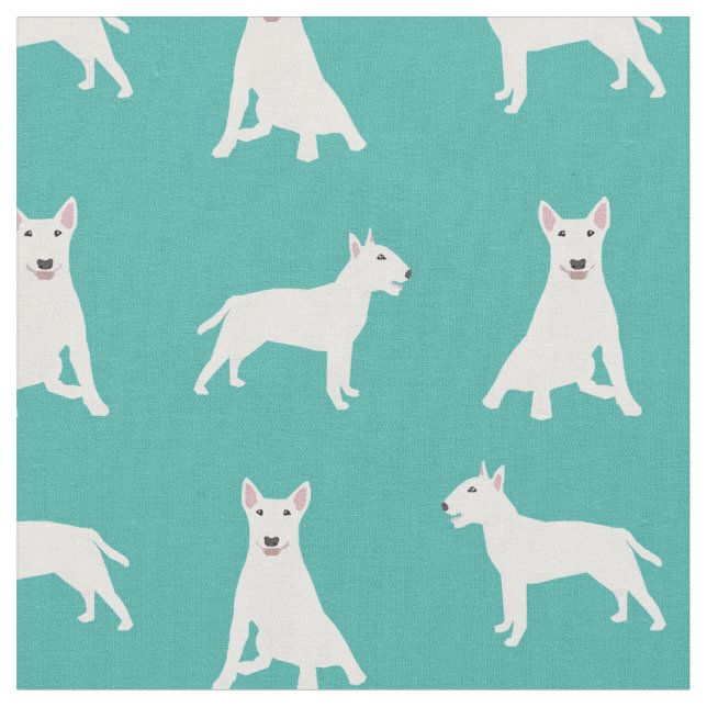 white bull terrier dog turquoise fabric (Close Up)