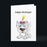 White Bull Terrier Happy Birthday Greeting Card<br><div class="desc">Let this cute cartoon Bull Terrier puppy bring your loving birthday wishes to a Bull Terrier fan and be sure to have the coolest greeting card of all.</div>