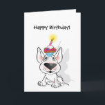 White Bull Terrier Happy Birthday Greeting Card<br><div class="desc">Let this cute cartoon Bull Terrier puppy bring your loving birthday wishes to a Bull Terrier fan and be sure to have the coolest greeting card of all.</div>