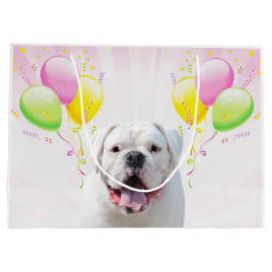 White bulldog birthday large gift bag