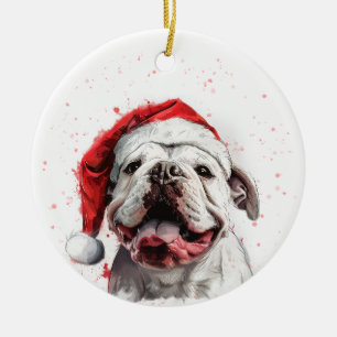 White Bulldog Dog Christmas Personalized Ceramic Tree Decoration