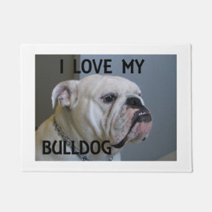white Bulldog love w pic Doormat