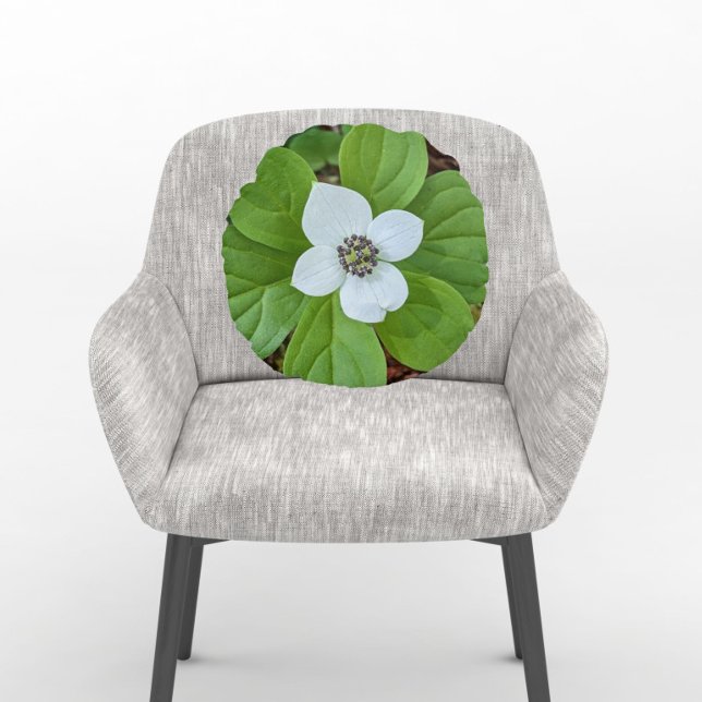 White Bunchberry Dogwood Bloom Floral Round Cushion (In Situ Chair)