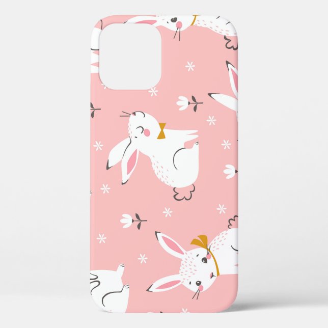 White Bunnies: Cute Floral Seamless Case-Mate iPhone Case (Back)