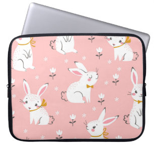 White Bunnies: Cute Floral Seamless Laptop Sleeve