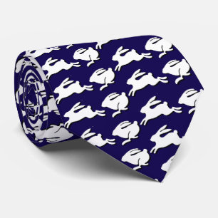 White Bunnies Hopping Dark Blue Easter Fashion Tie
