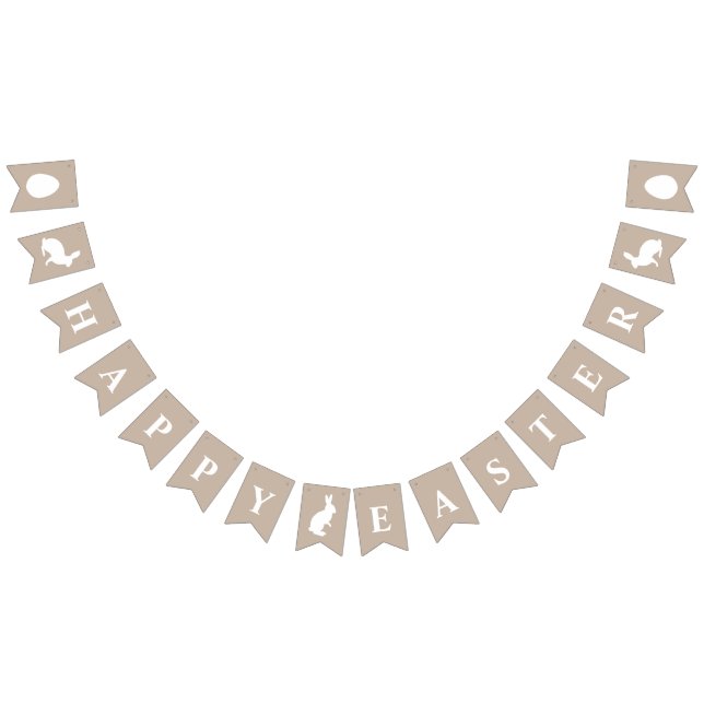 White Bunnies On Beige With Happy Easter Saying Bunting (All)