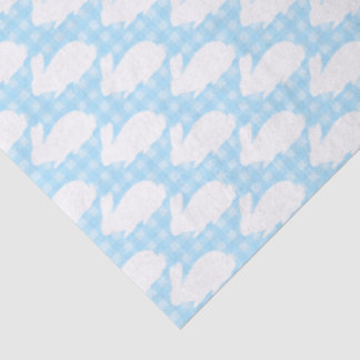 White Bunnies on Pastel Blue Gingham Pattern Tissue Paper