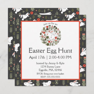 White Bunnies & Spring Flowers Easter Invitation